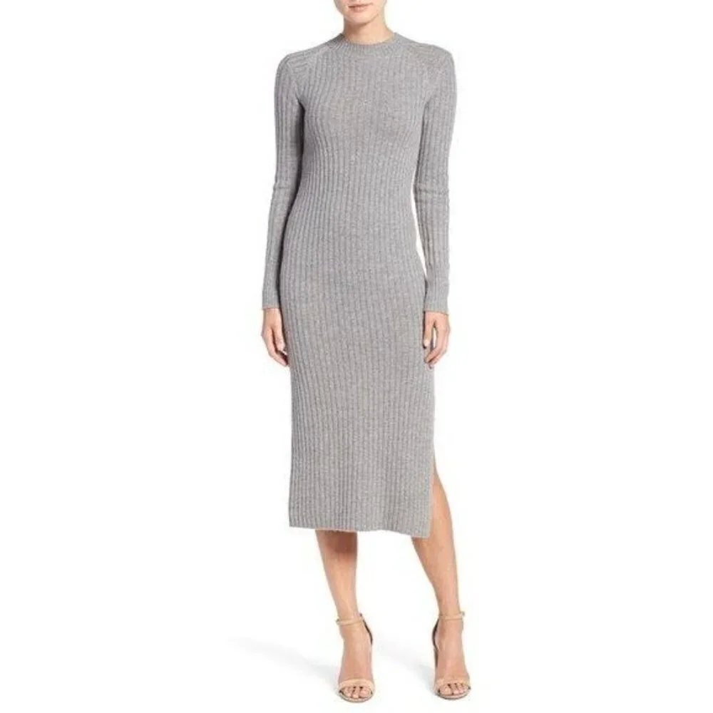 AG Adriano Goldschmied Reign Gray Ribbed Wool Cashmere Midi Sweater Dress M - Picture 1 of 7